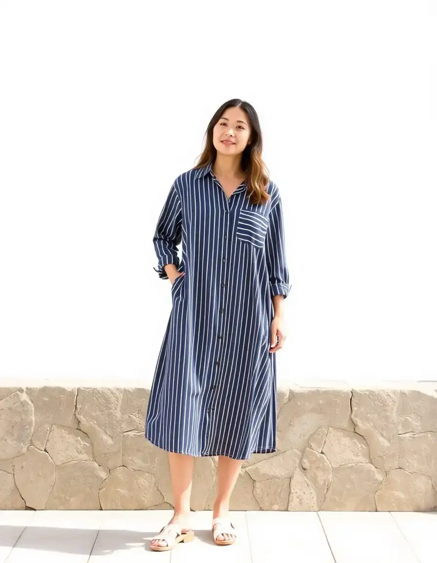 Robe chemise en coton rayé