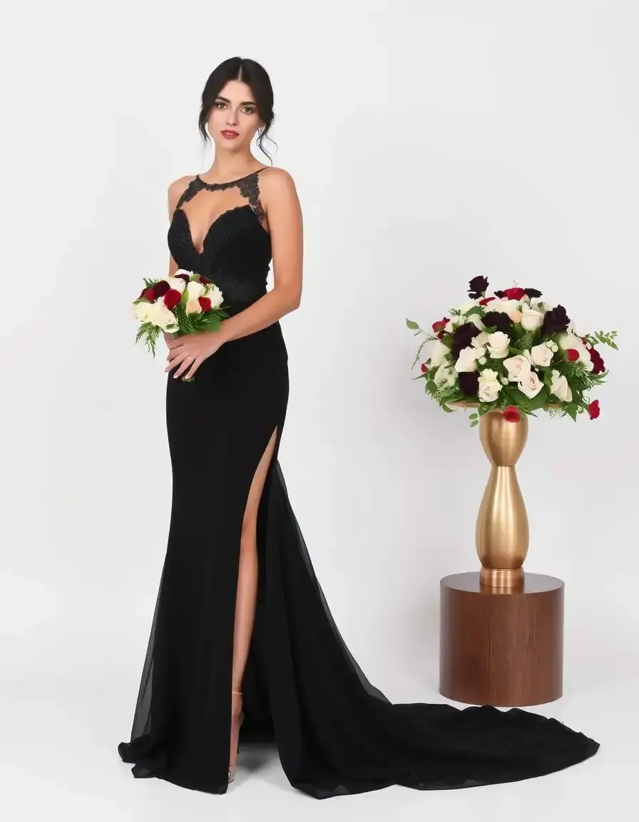 Robe de cérémonie femme chic noire élégante