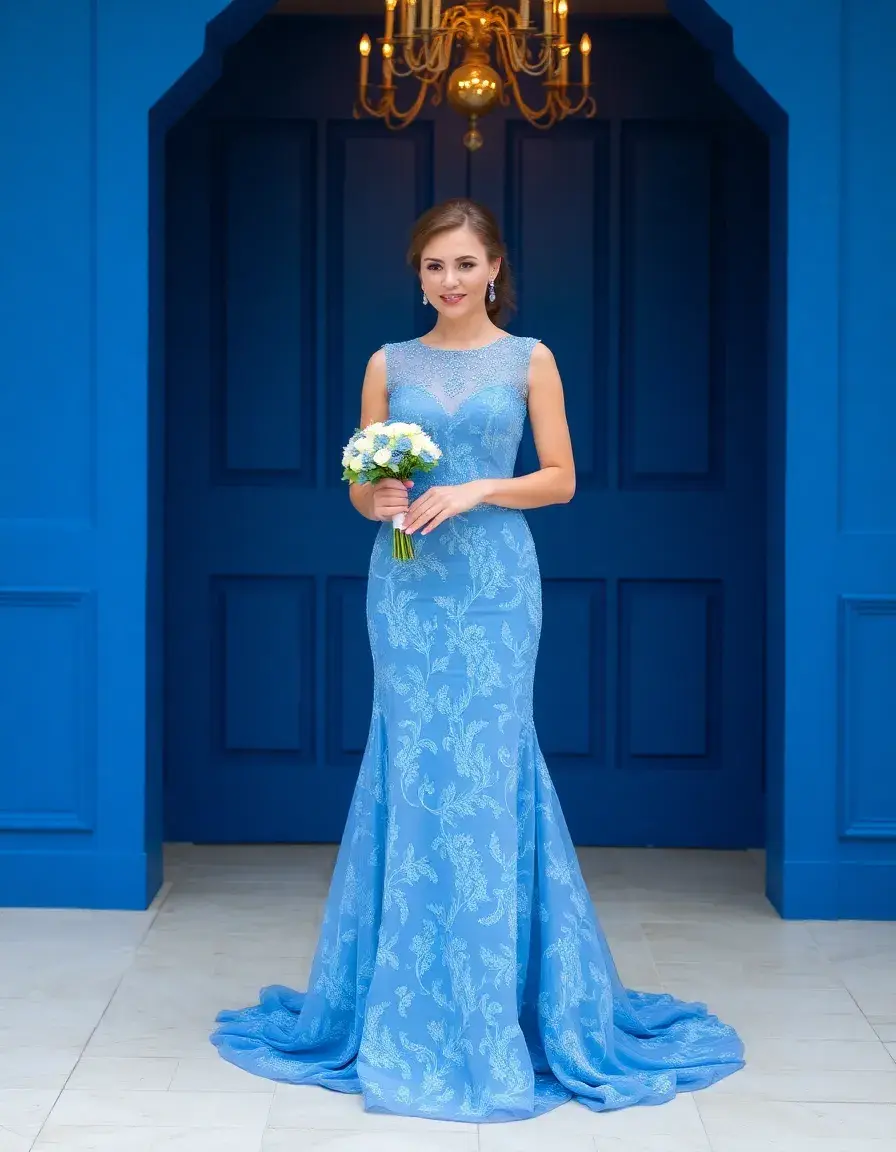 Robe de cérémonie femme chic bleue royale