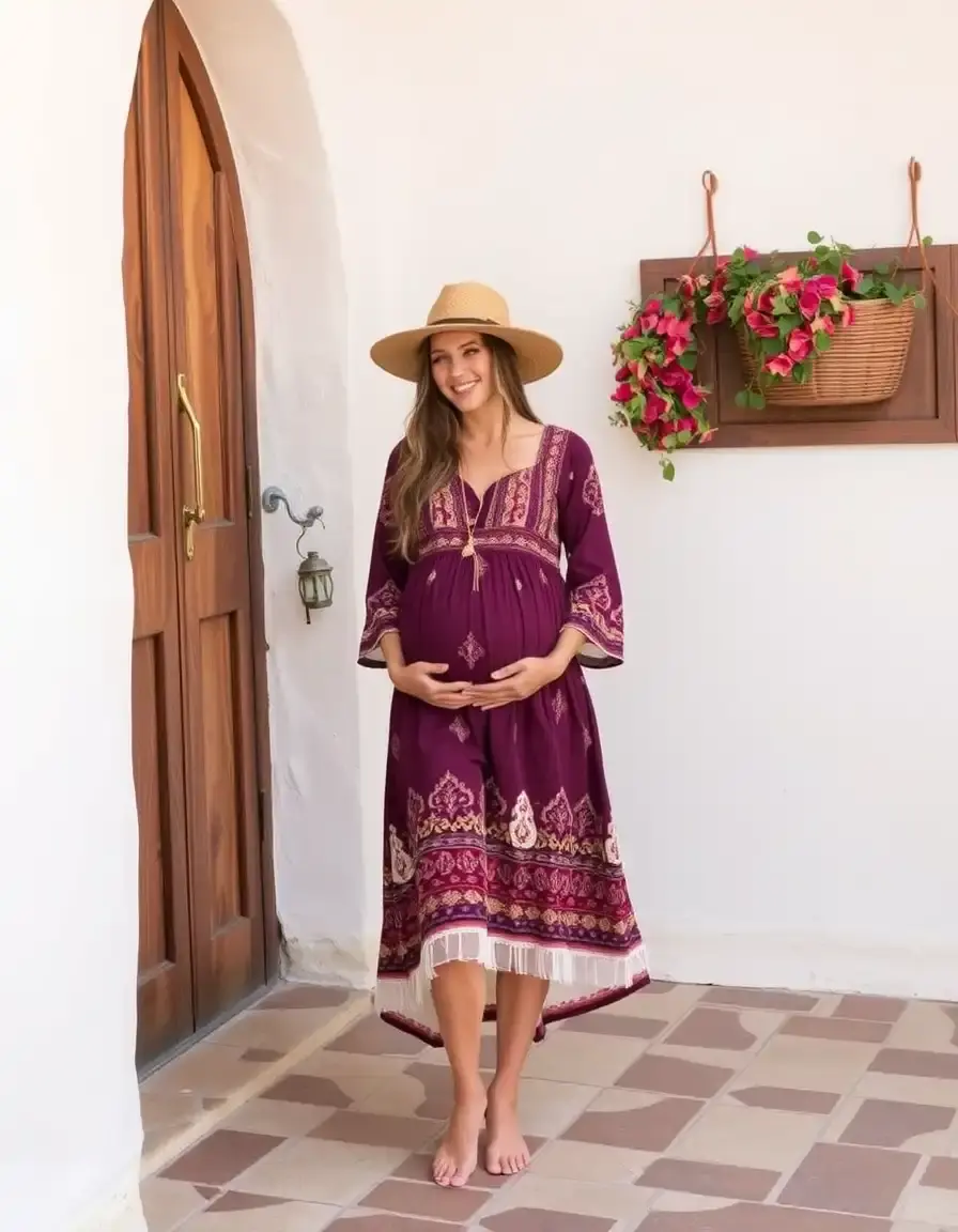 Robe de grossesse bohème à motifs romantiques