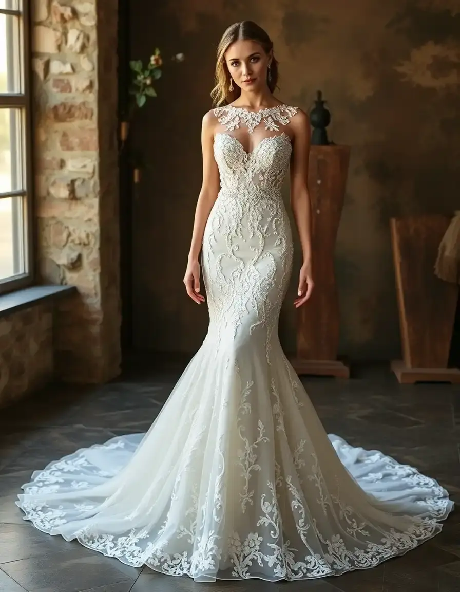 Robe sirène ornée de perles et cristaux