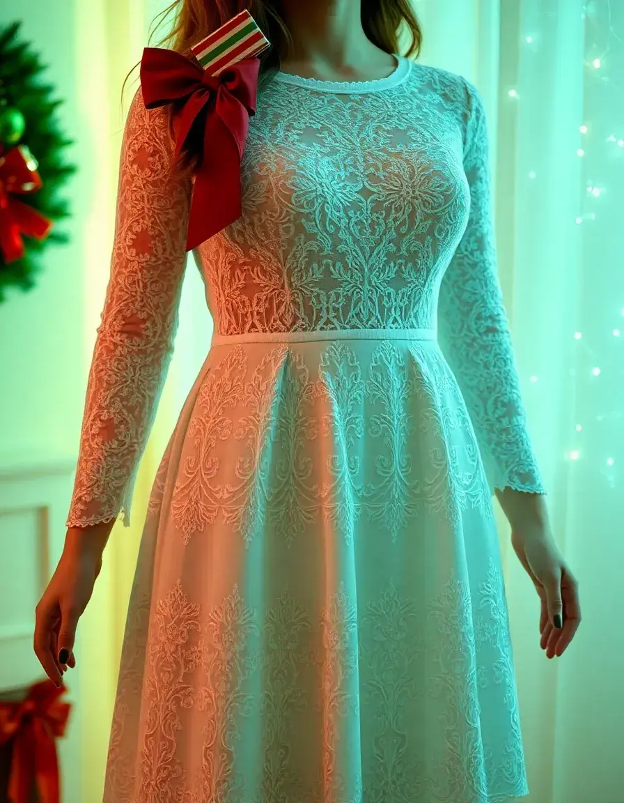 Robe de noël femme avec détails en dentelle