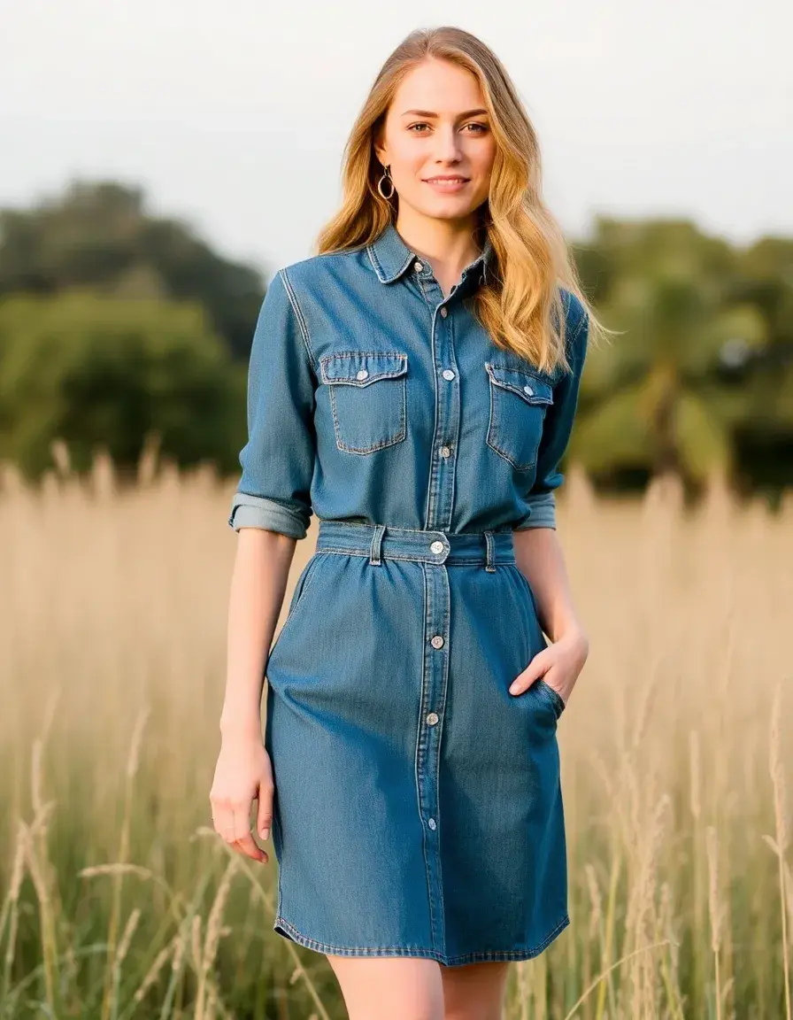 Robe chemise femme en jean bleue