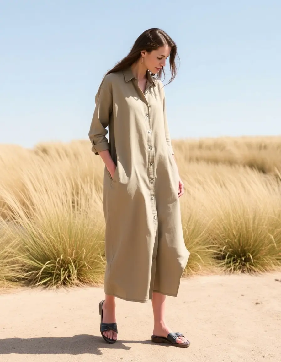 Robe chemise femme en lin naturel