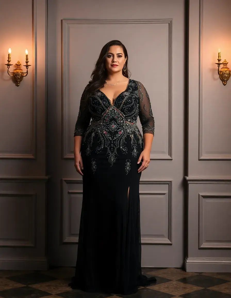 Robe de soirée perlée grande taille
