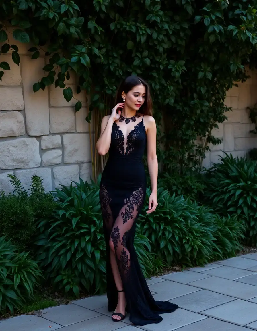 Robe de soirée noire en dentelle délicate