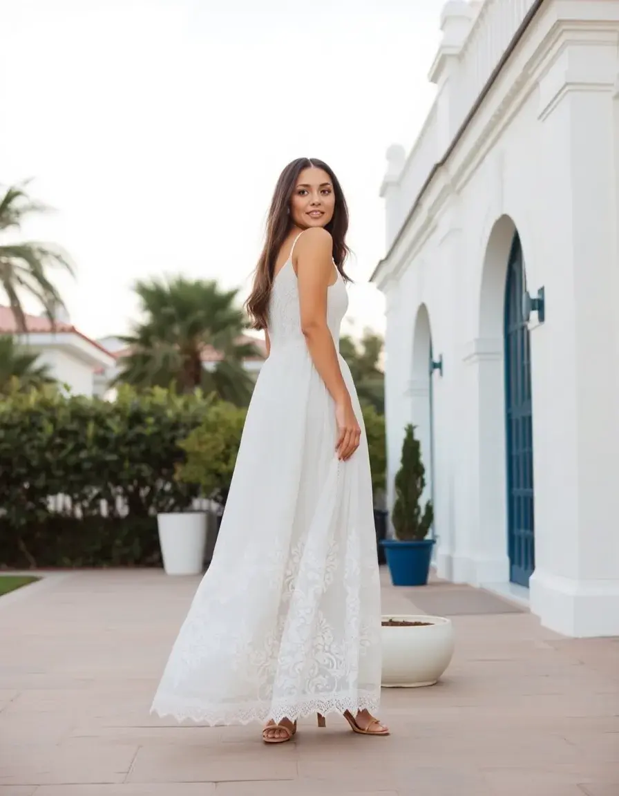 Robe dentelle blanche longue maxi