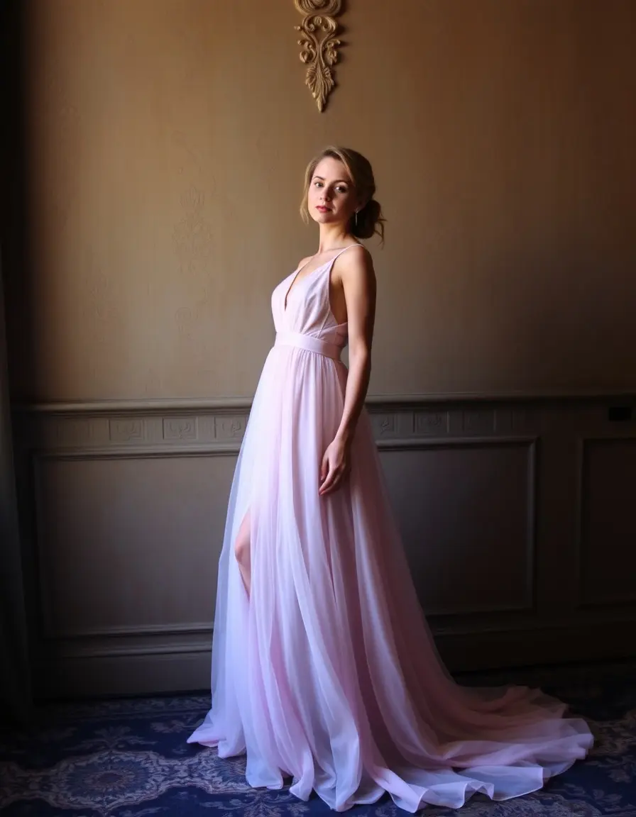 Robe de soirée vaporeuse en mousseline