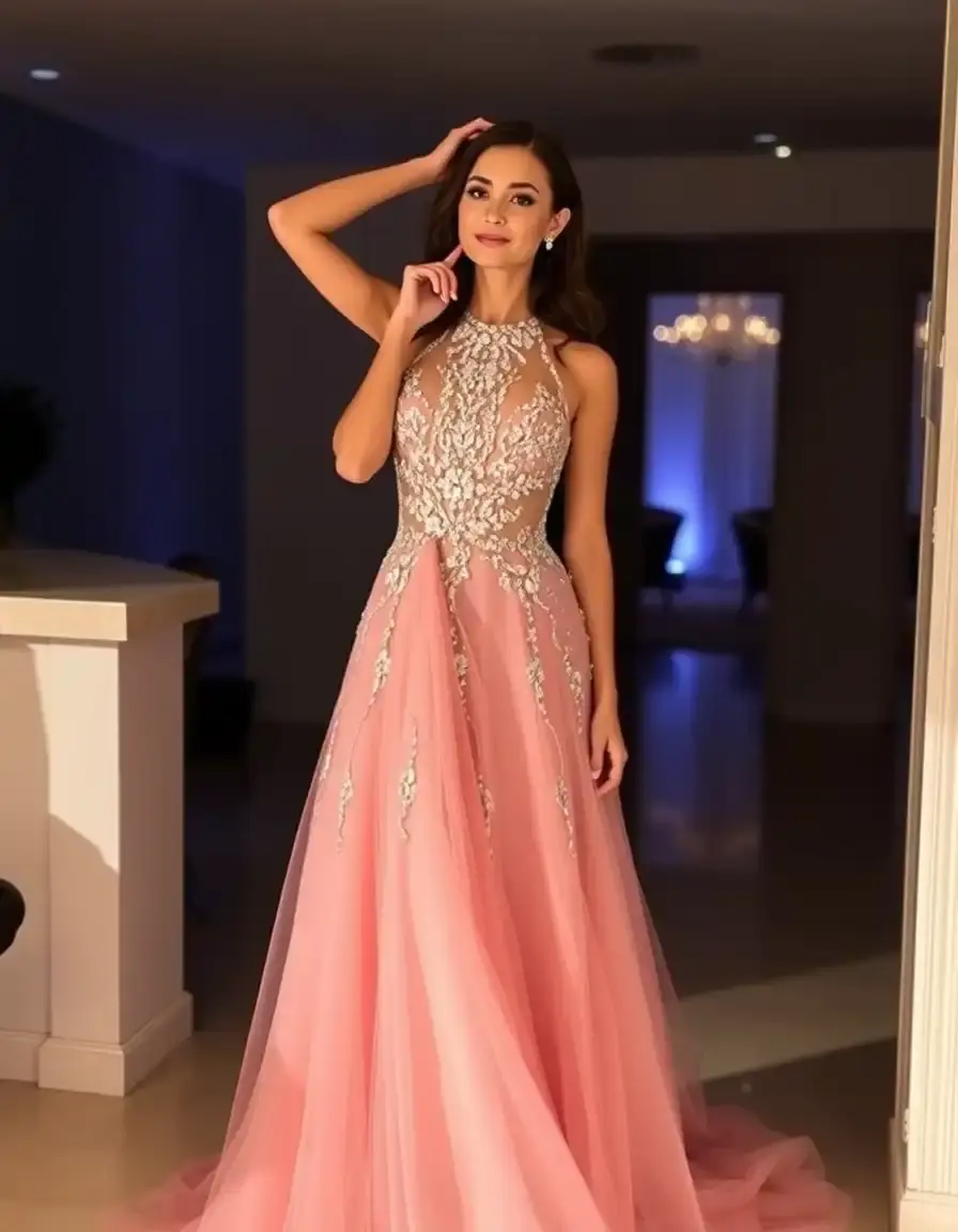 Robe de soirée avec col halter élégant