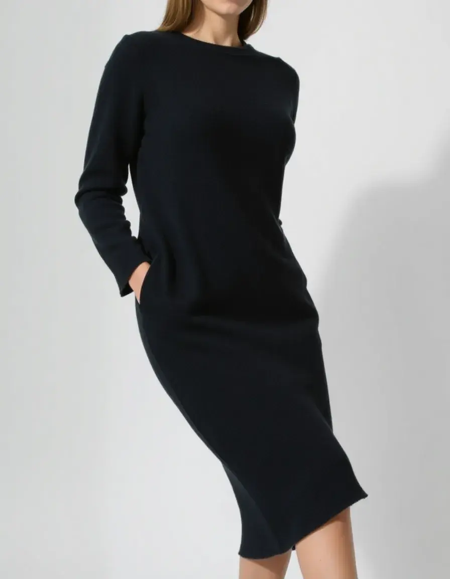 Robe midi en laine coupe droite
