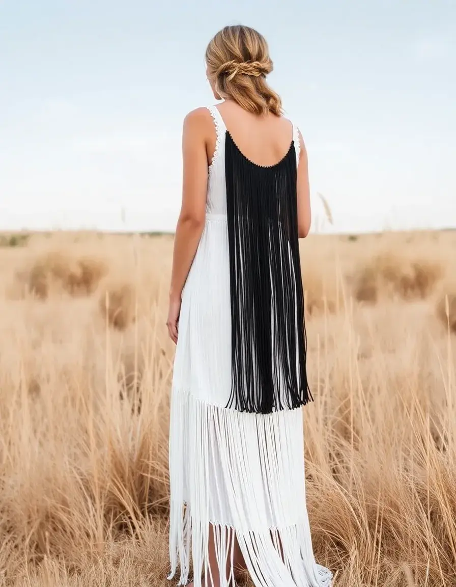 Robe de cérémonie style bohème avec franges