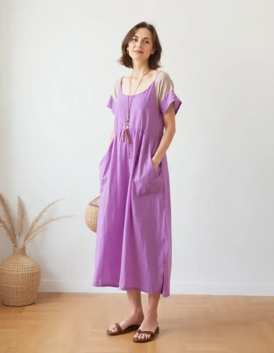 Robe midi en gaze de coton coupe élégante