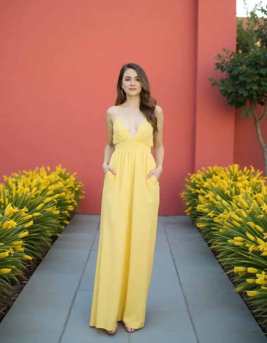 Robe longue jaune pastel fluide