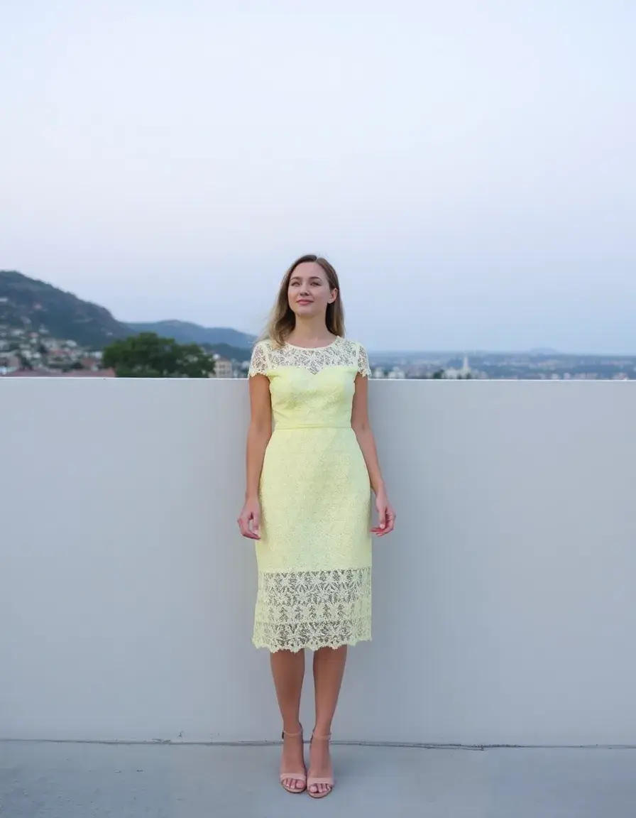 Robe en dentelle jaune pastel