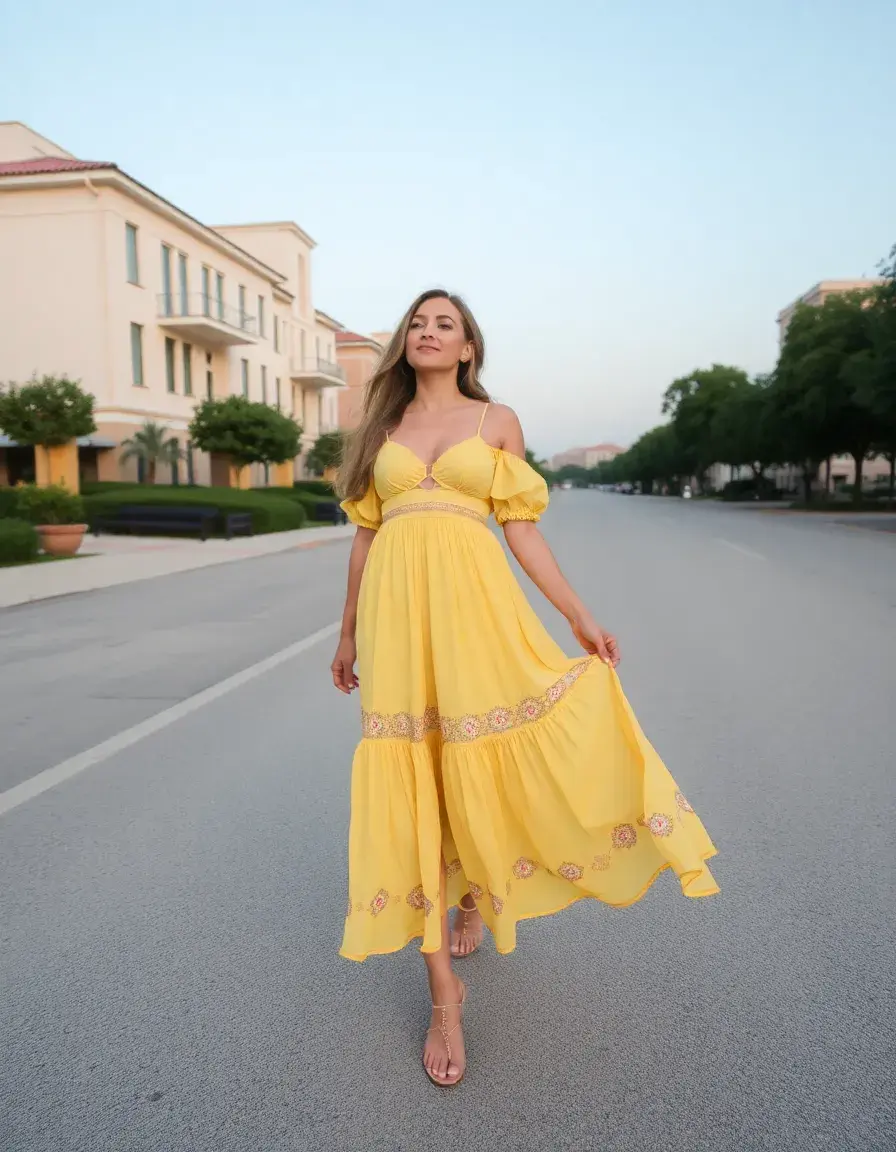 Robe bohème jaune pastel