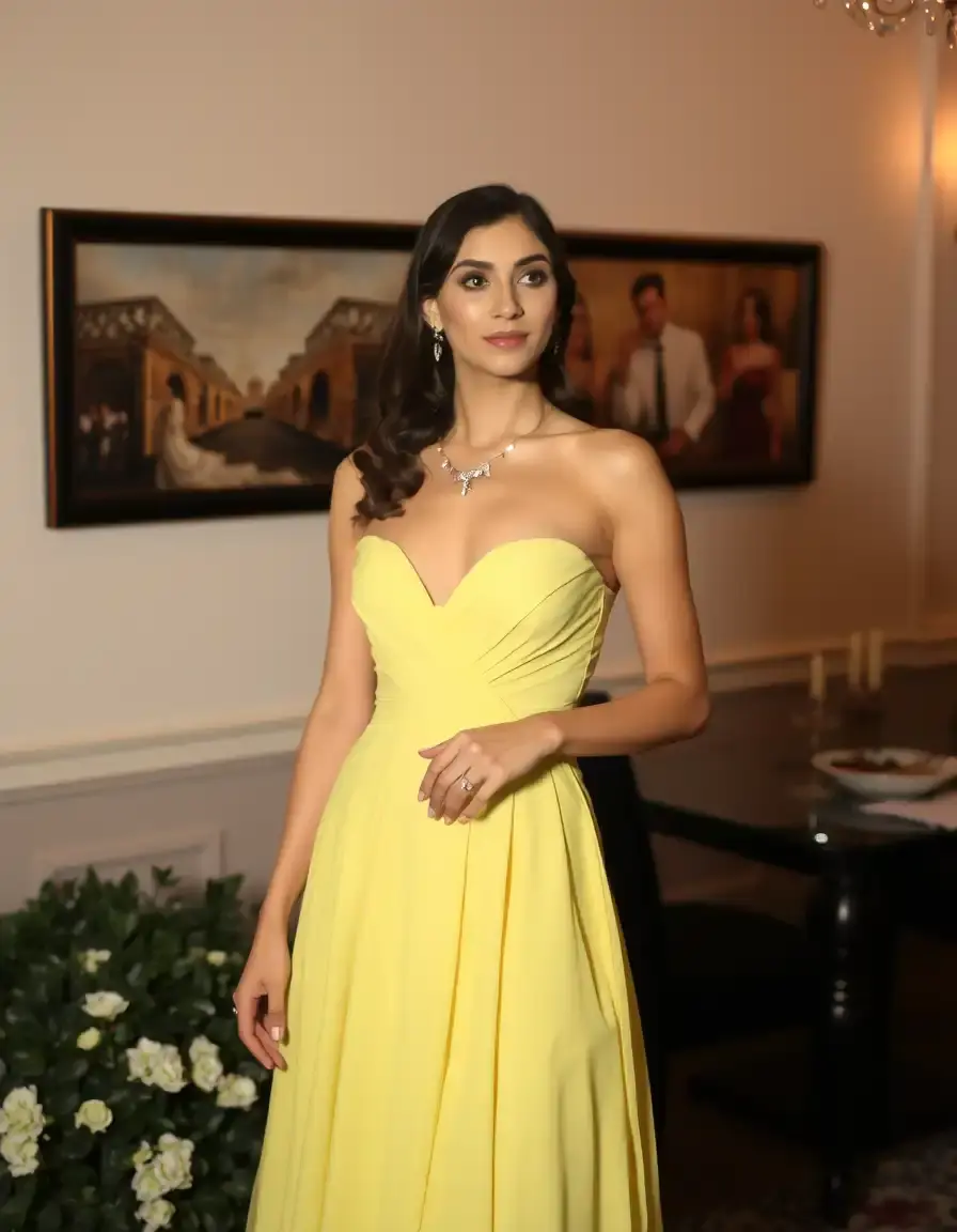 Robe de soirée élégante jaune pastel