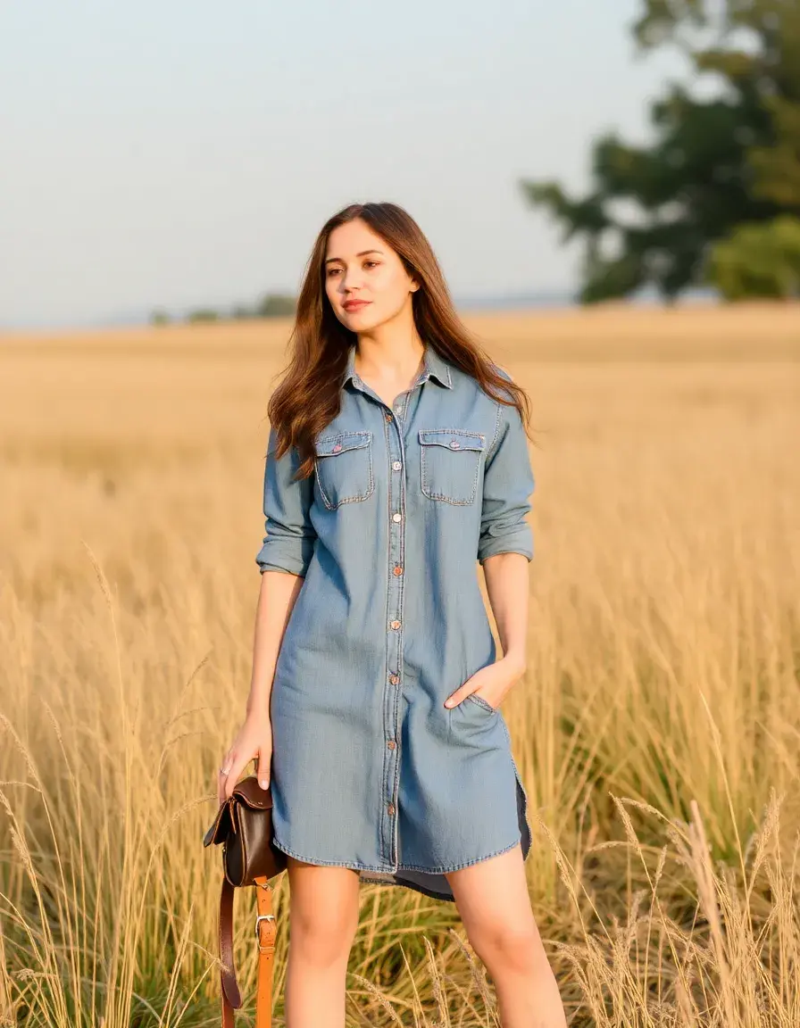 Robe chemise jean femme bleue classique