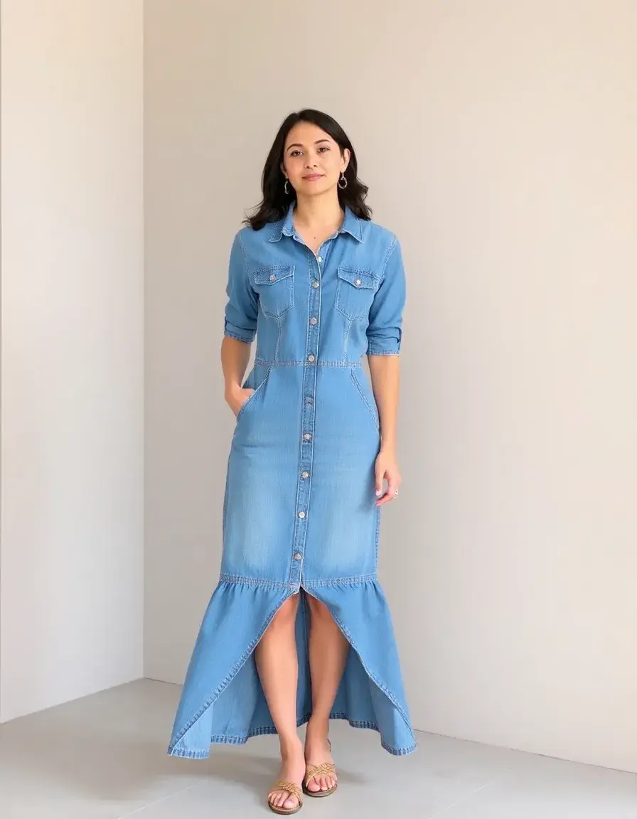 Robe jean femme coupe trapèze évasée