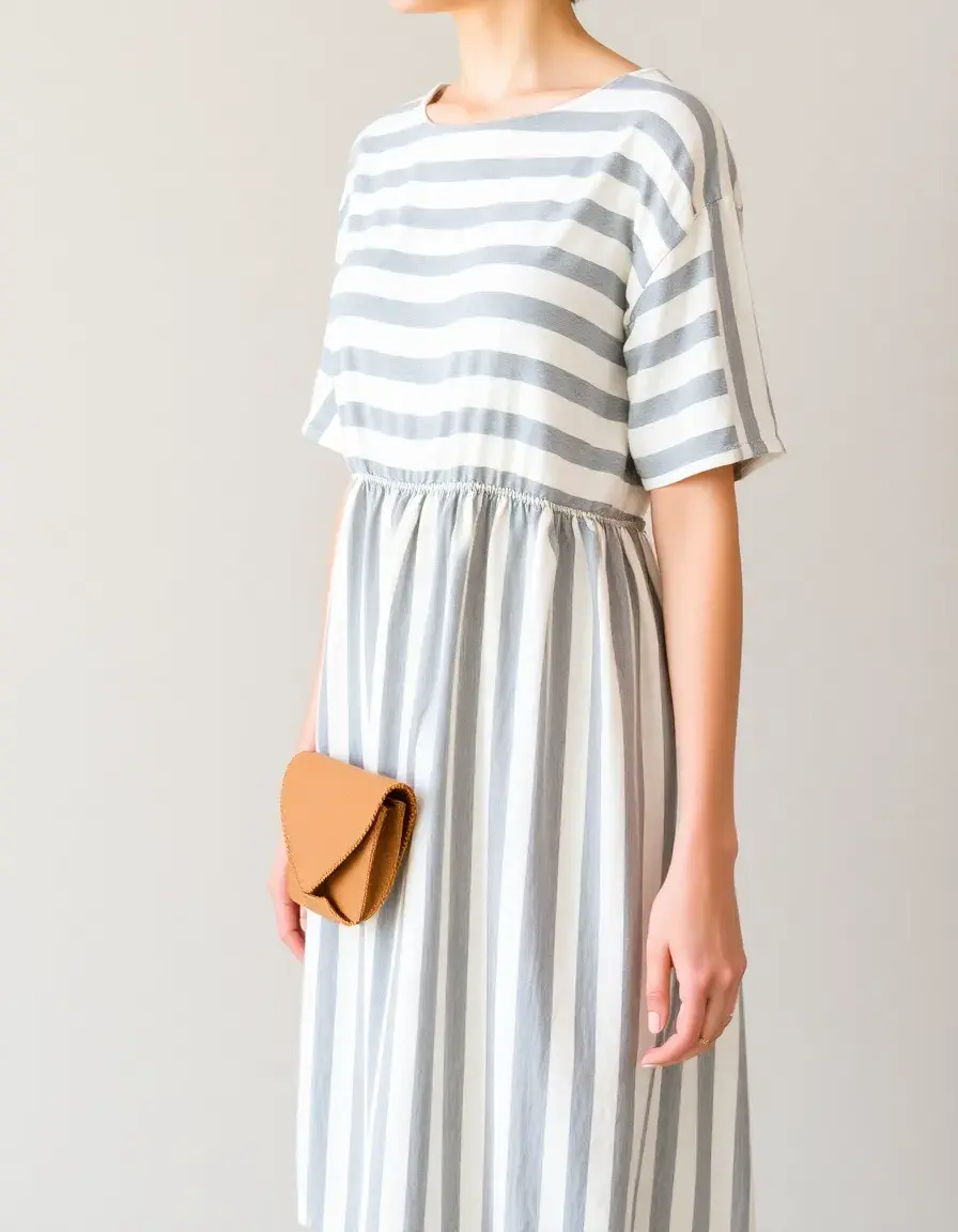 Robe femme décontractée à rayures coton