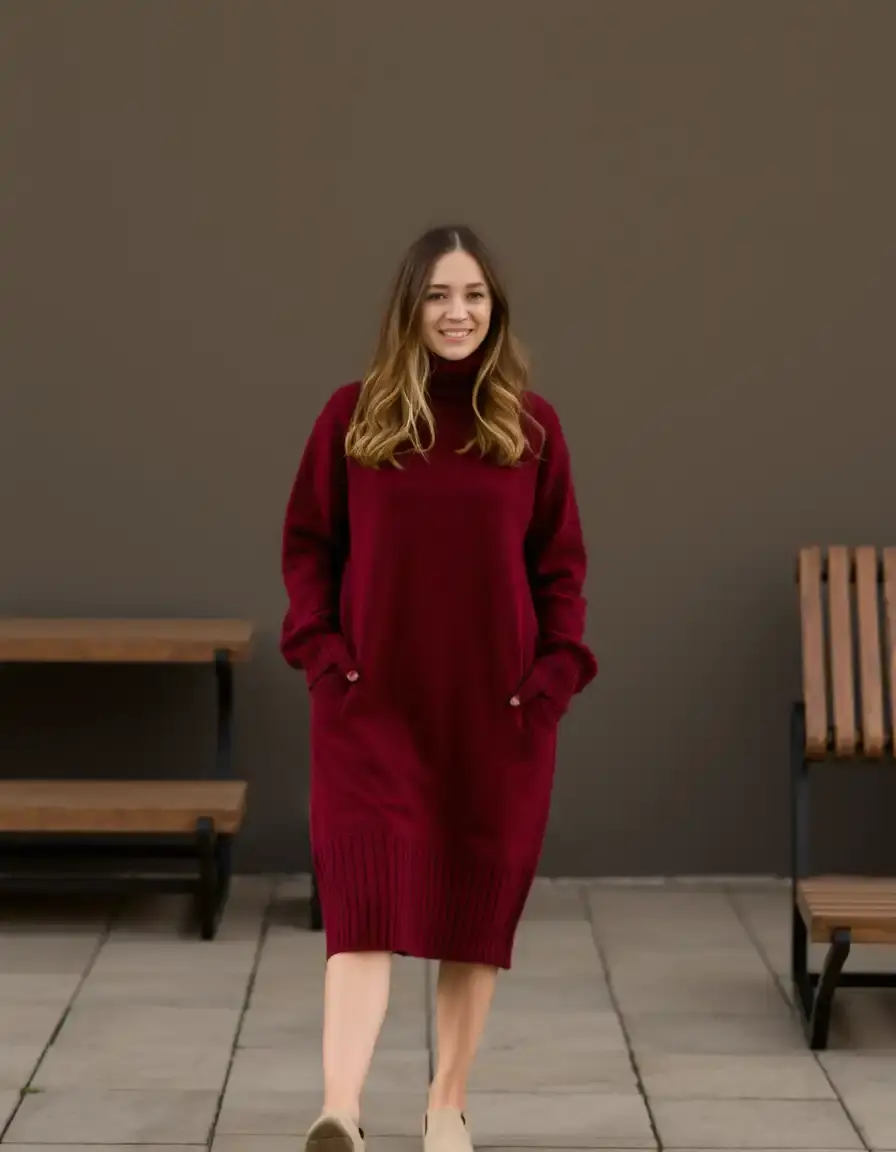 Robe femme hiver laine bordeaux