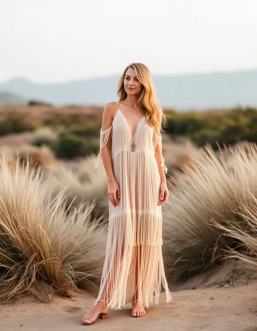 Robe femme longue bohème franges