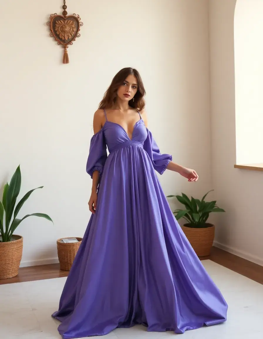 Robe longue en satin style bohème