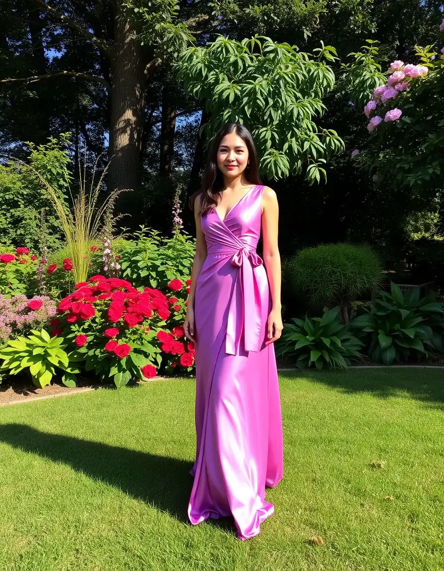 Robe longue portefeuille en satin