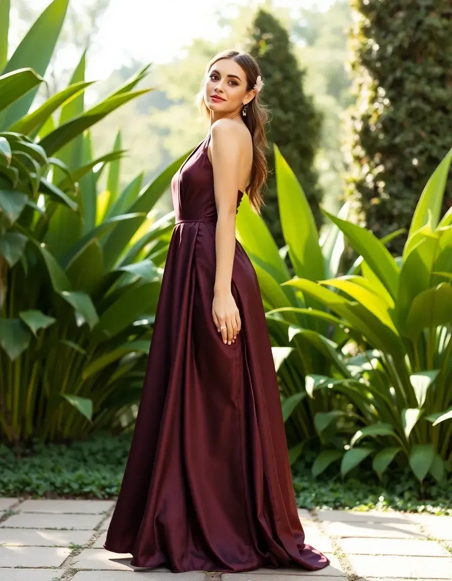 Robe longue en satin col licou