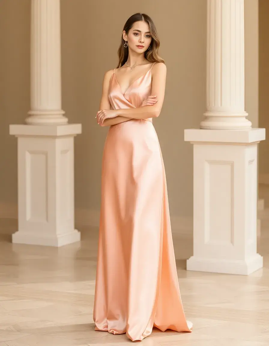 Robe longue unie en satin