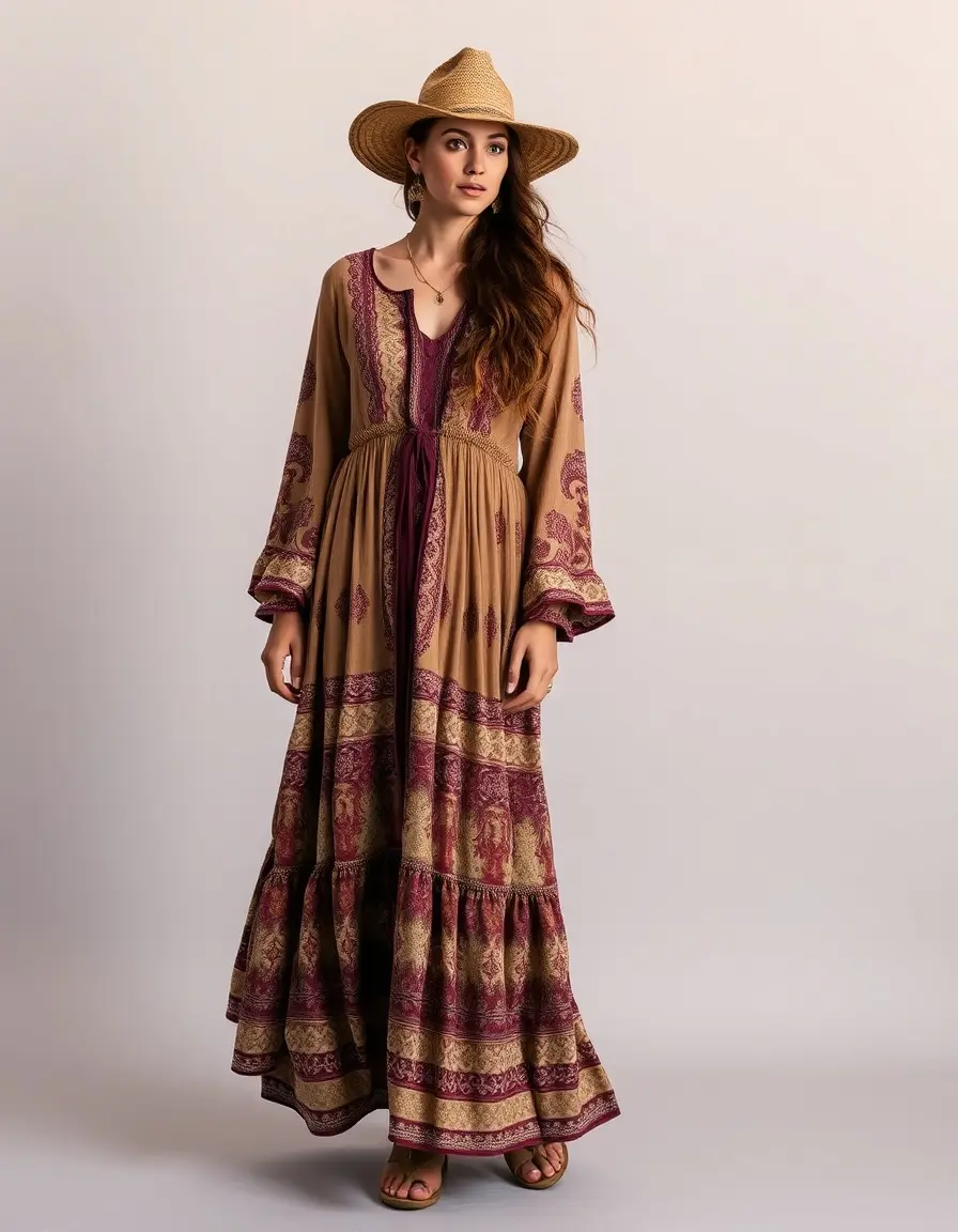 Robe longue bohème à manches longues