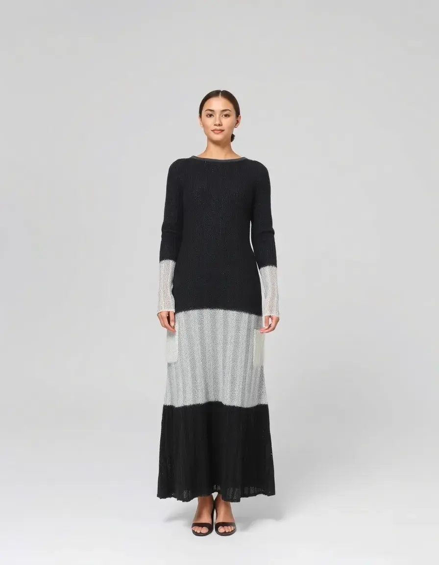 Robe longue en maille manches longues