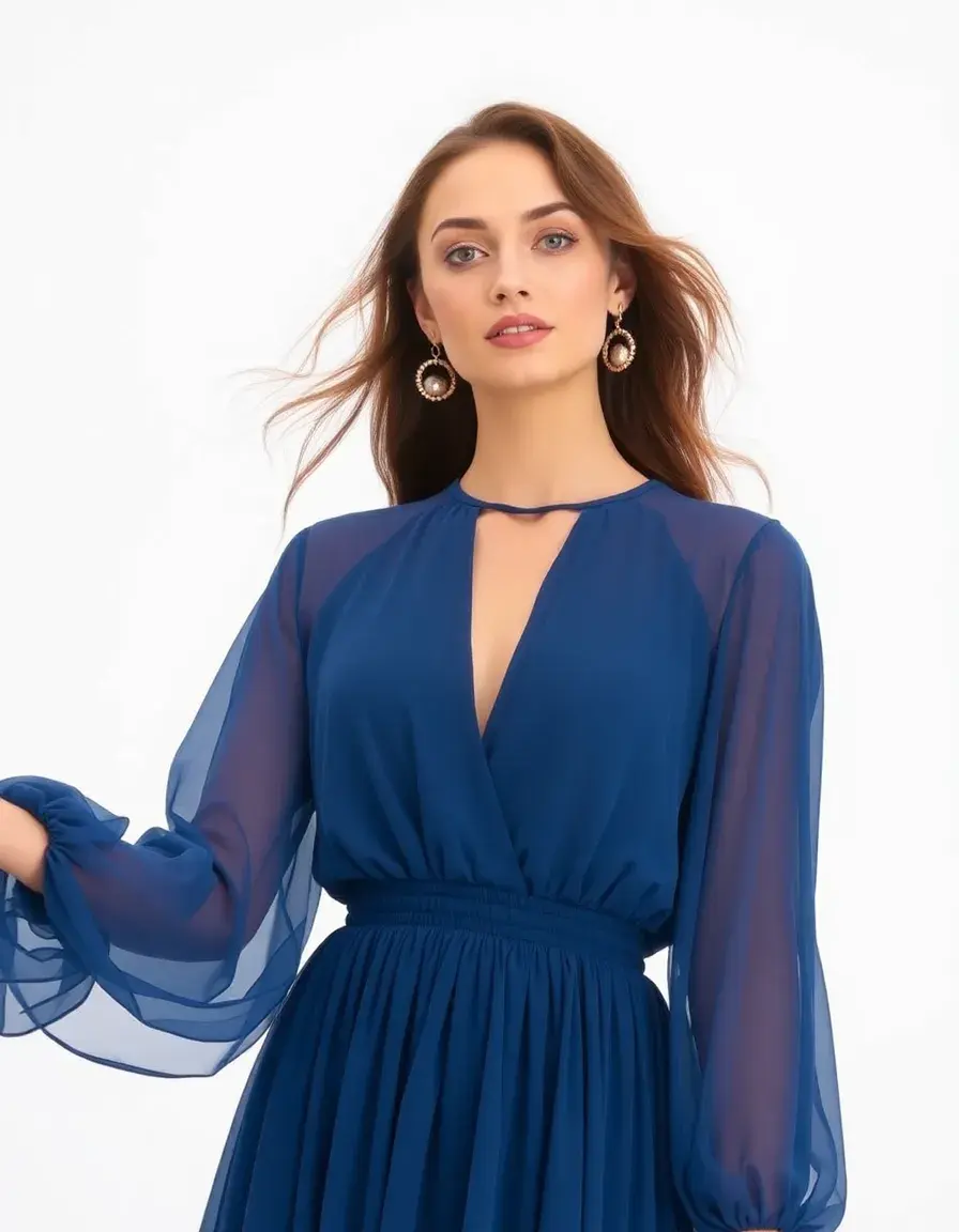 Robe longue en mousseline manches longues
