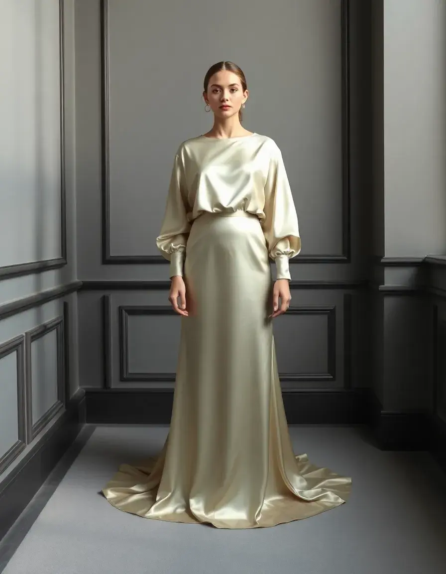 Robe longue en satin manches longues