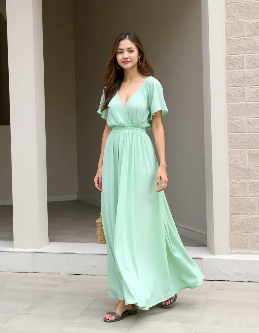 Robe longue fluide couleur unie minimaliste