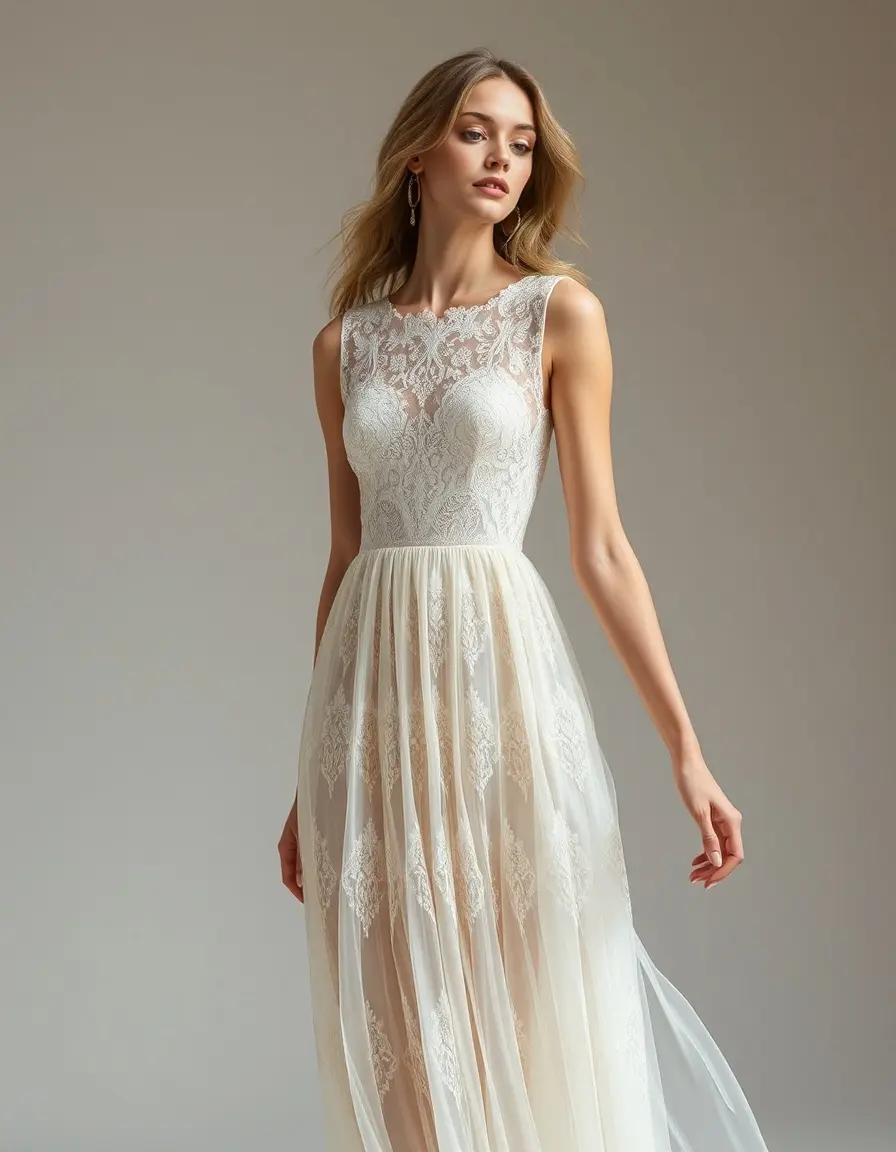 Robe longue fluide avec détails dentelle