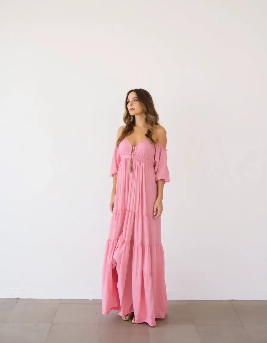 Robe longue rose style bohème