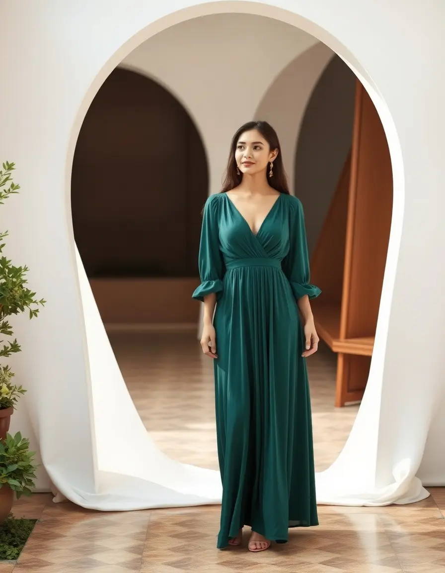 Robe longue à manches Sleeved Maxi Dress élégante
