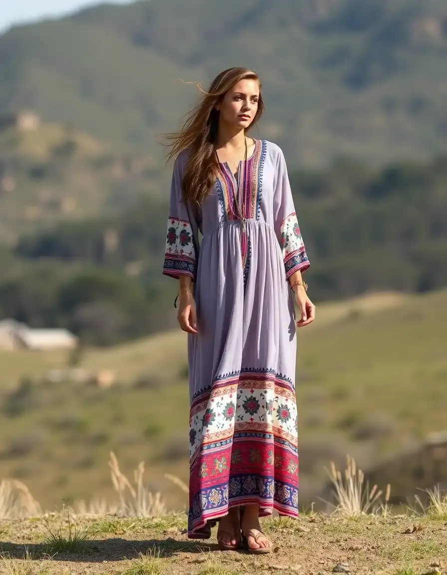 Robe longue bohème à manches Boho Sleeved Maxi