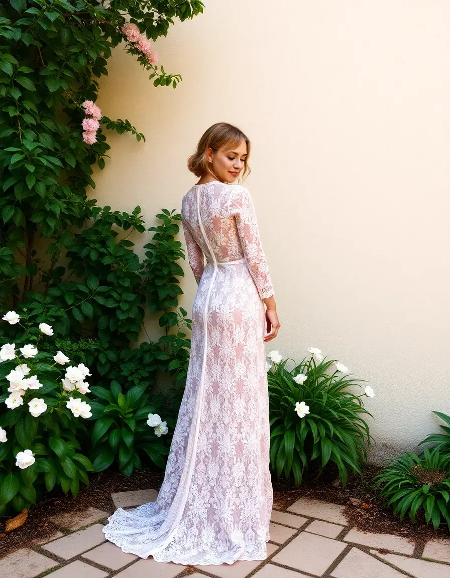 Robe longue en dentelle Lace Manches Long Dress