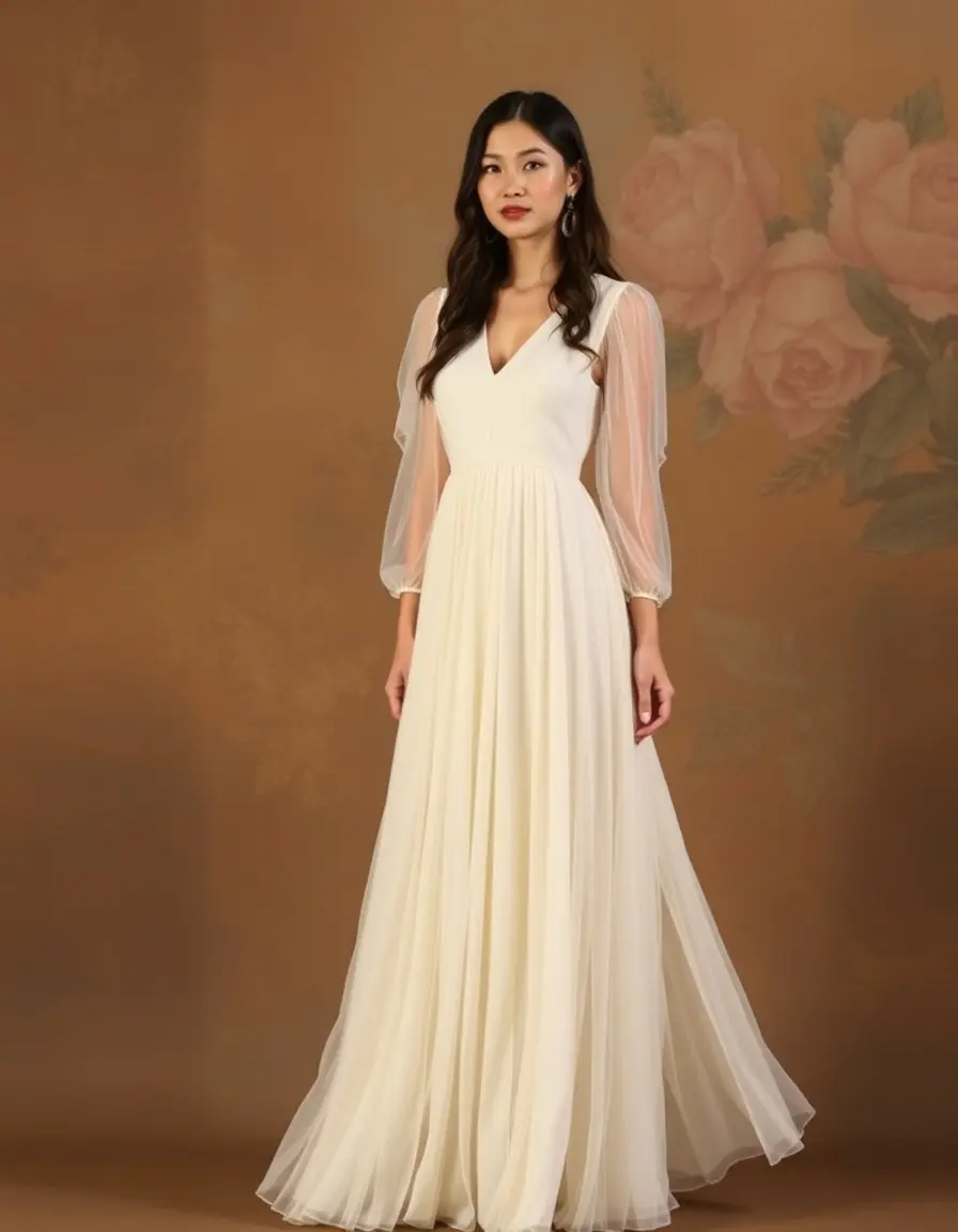 Robe longue en mousseline Chiffon Manches Dress