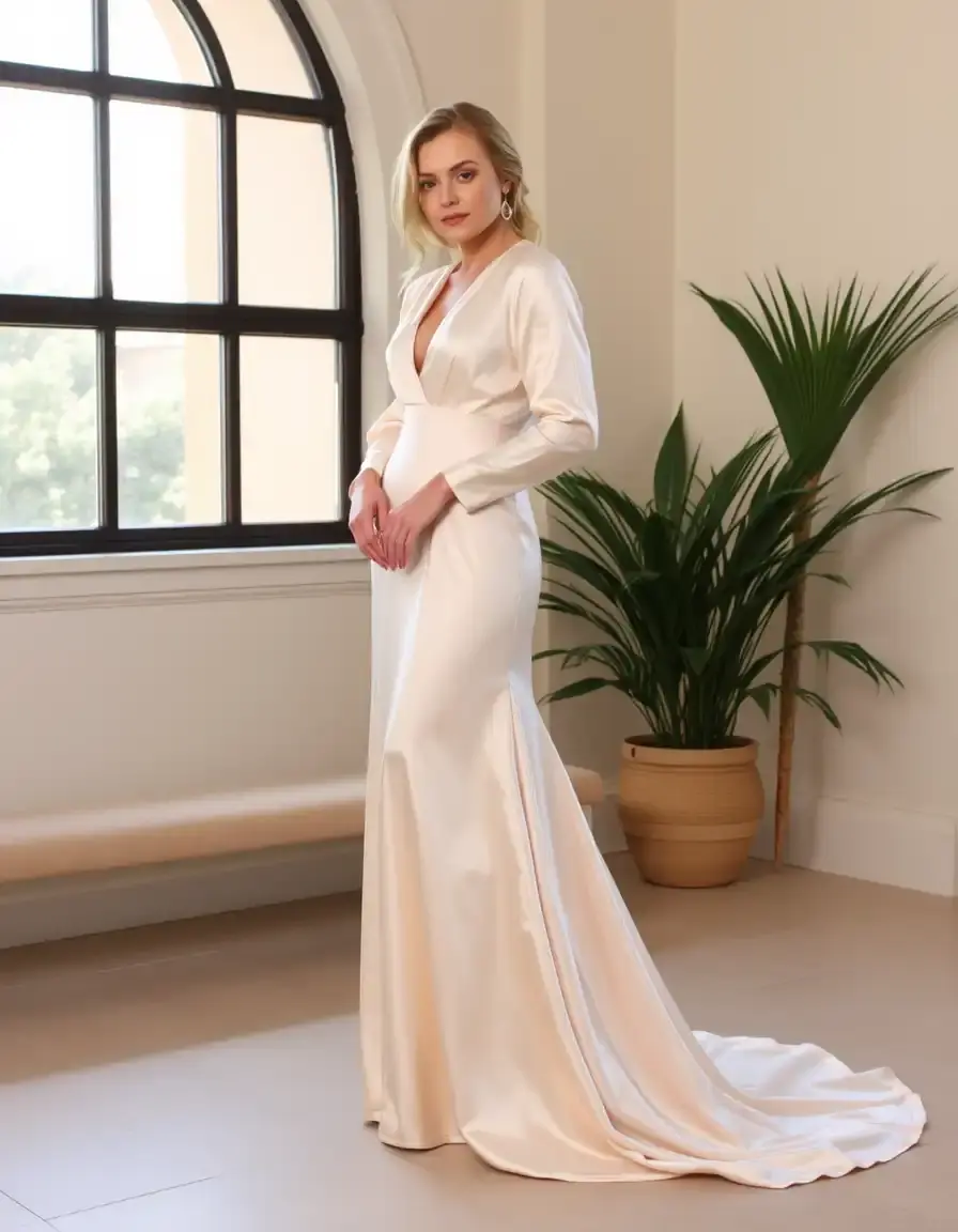 Robe longue en satin Satin Sleeved Long