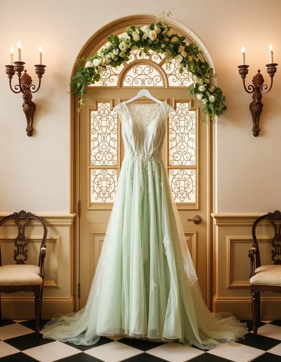 Robe mariage verte pastel fluide