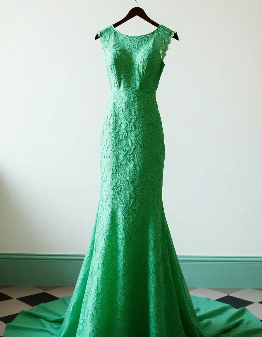 Robe mariage verte en dentelle