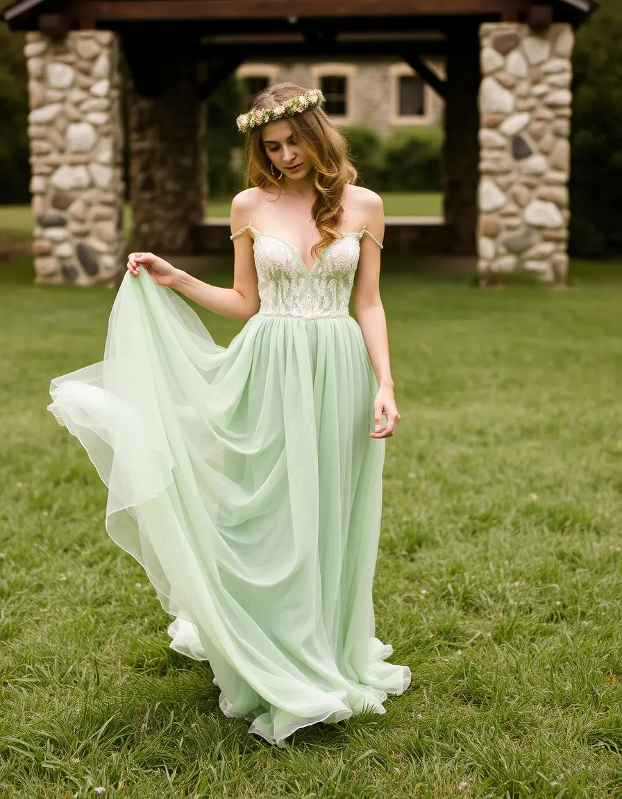 Robe mariage verte style bohème