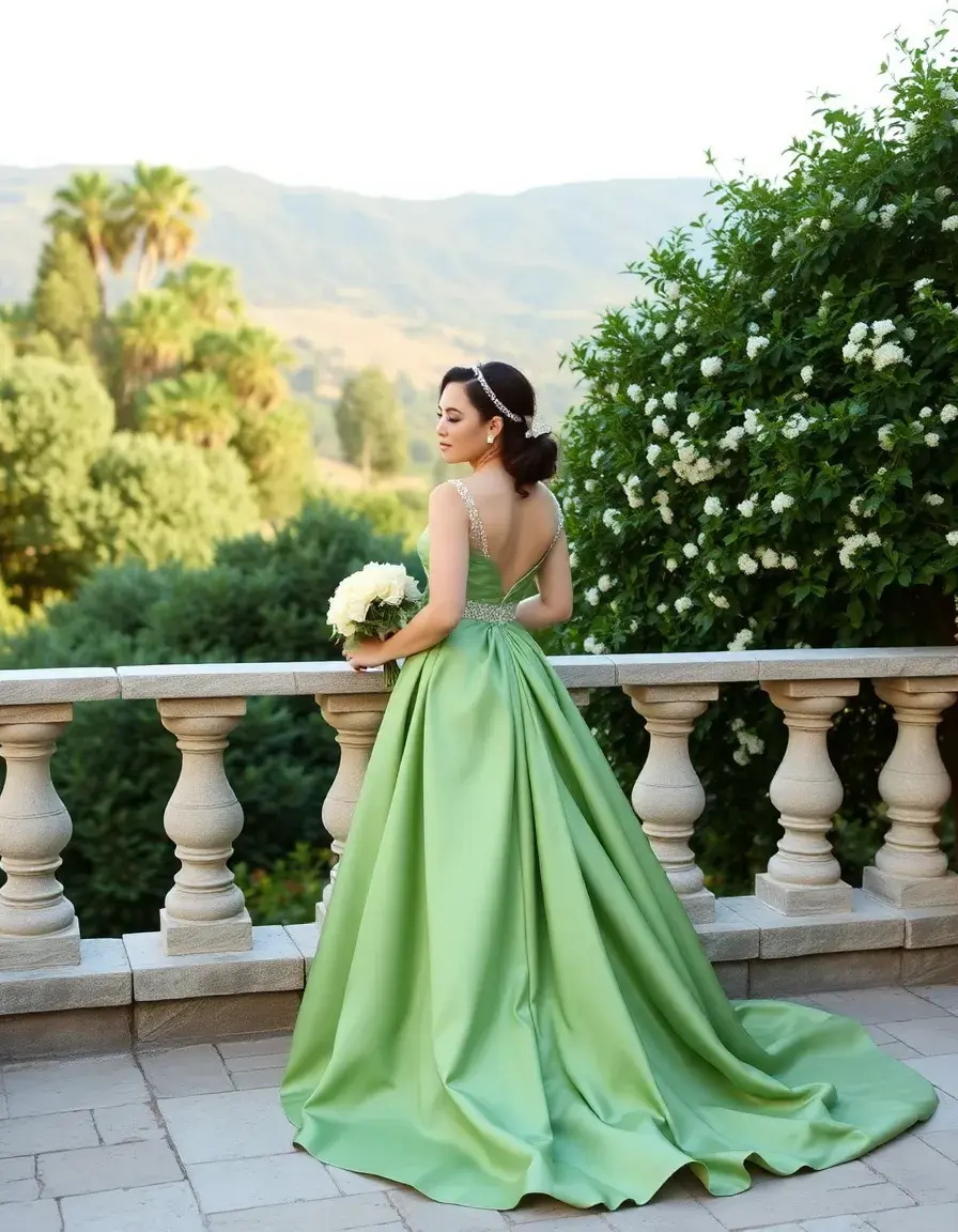 Robe mariage verte en satin