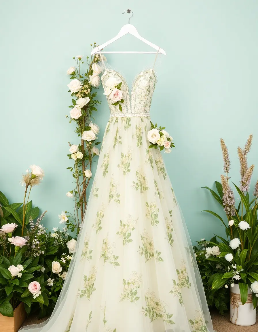 Robe mariage verte à fleurs