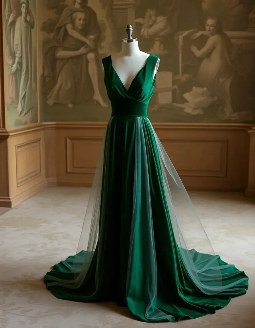 Robe mariage verte en velours