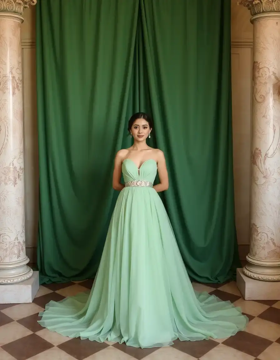 Robe mariage verte en mousseline