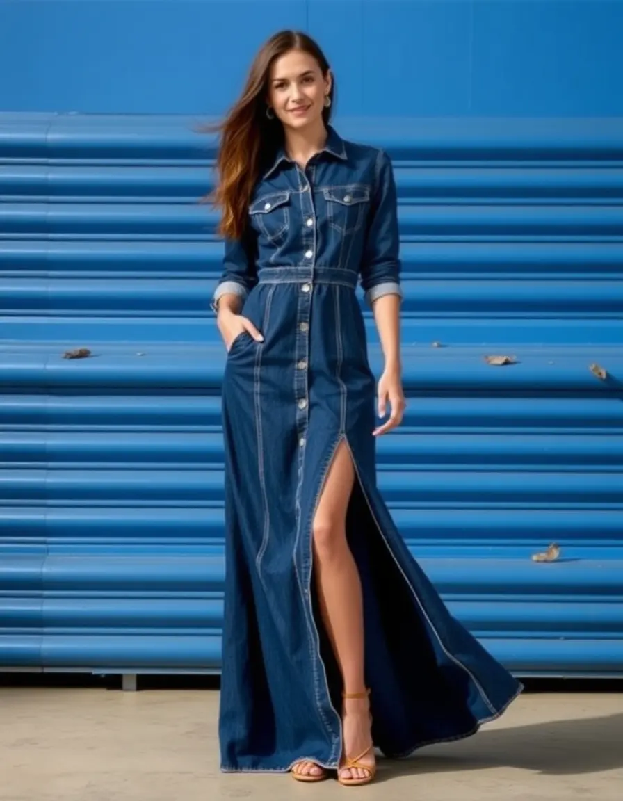 Robe en jean longue maxi