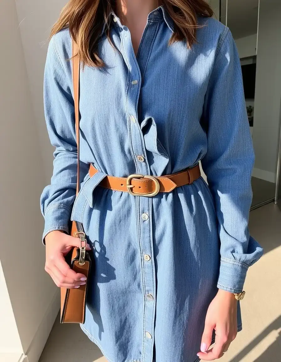 Robe chemise en jean avec ceinture